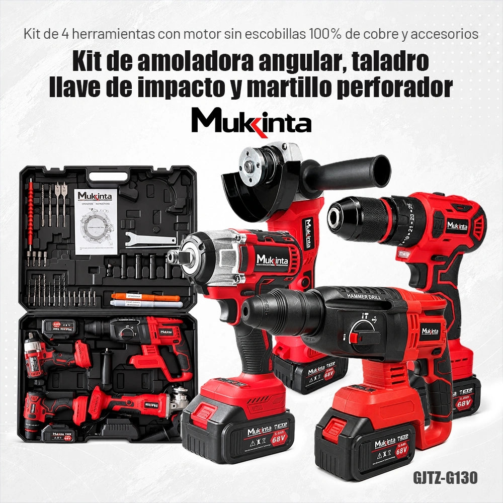 Kit de 4 Herramientas Inalámbricas Mukinta 68V con 2 Baterías
