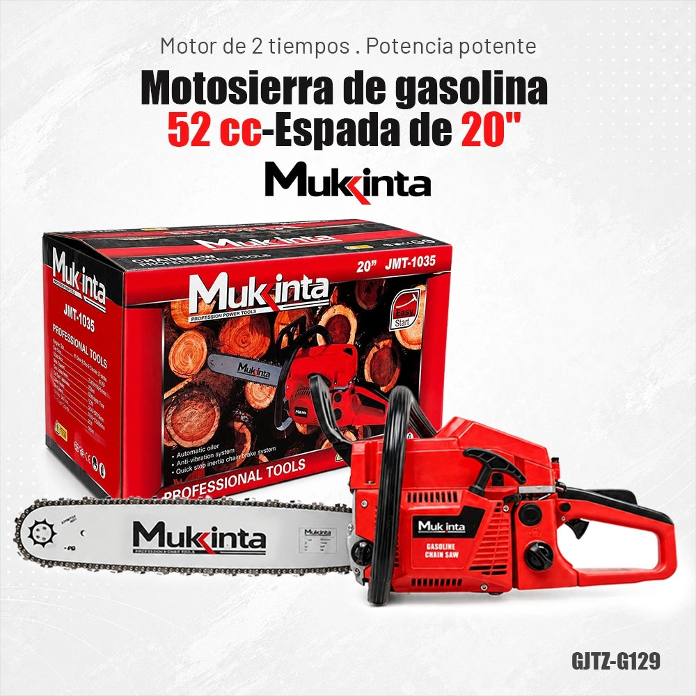 Motosierra a Gasolina Mukinta 52CC de 20 Pulgadas – 2.4 kW